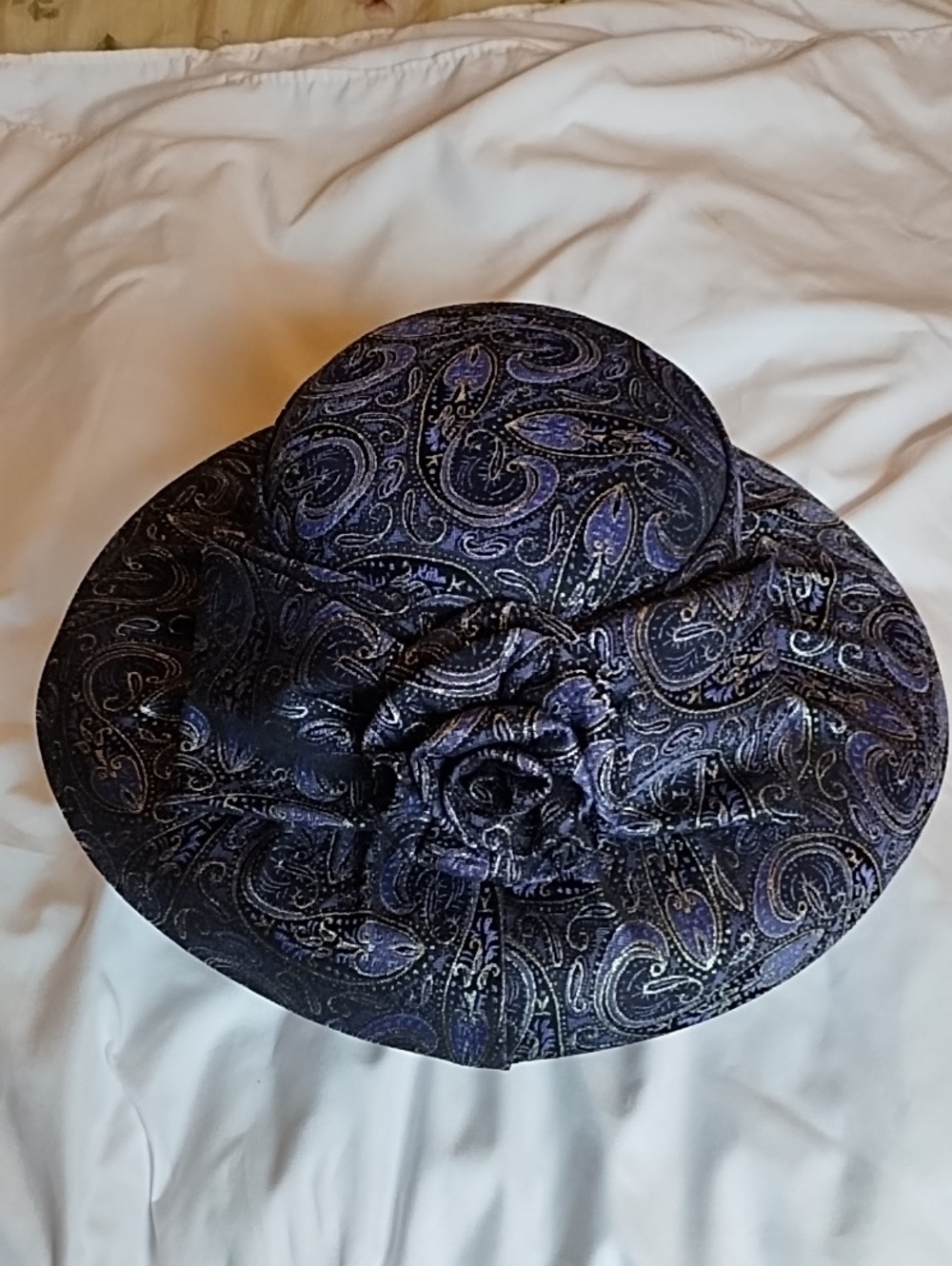 Terramina Purple Paisley Wide-Brim Church Hat with Rosette